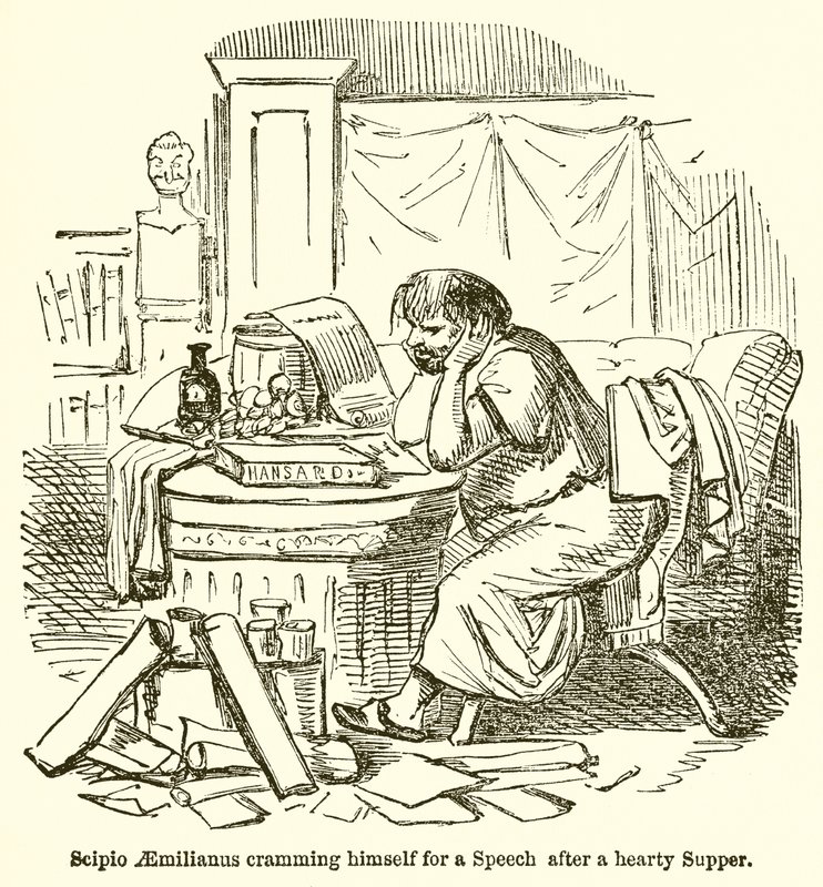 Scipio Aemilianus stapper seg til en tale etter en solid kveldsmat av John Leech
