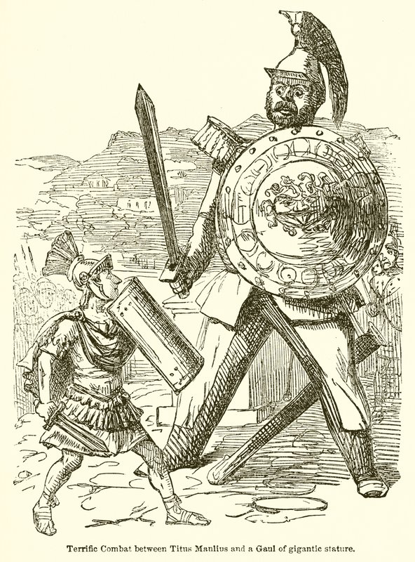 Fantastisk kamp mellom Titus Manlius og en galler av gigantisk størrelse av John Leech