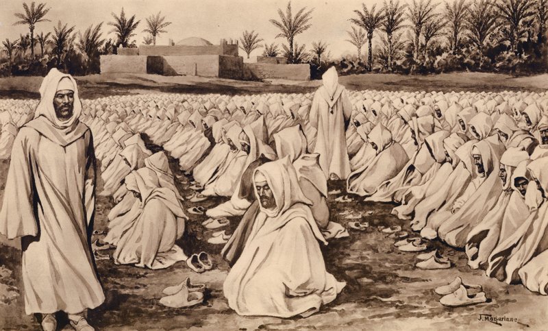 Muhammedanere ved bønn (litho) av John Macfarlane