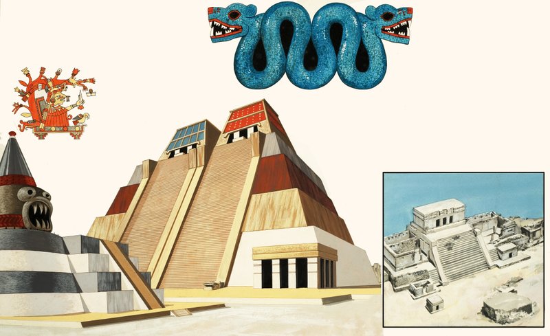 Den fantastiske byen Tenochtitlan (gouache på papir) av John Marshall
