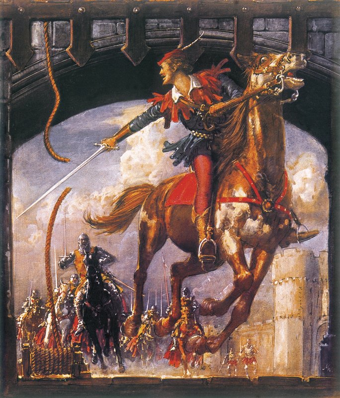 Robin Hood blir jaget av normanniske soldater av John Millar Watt