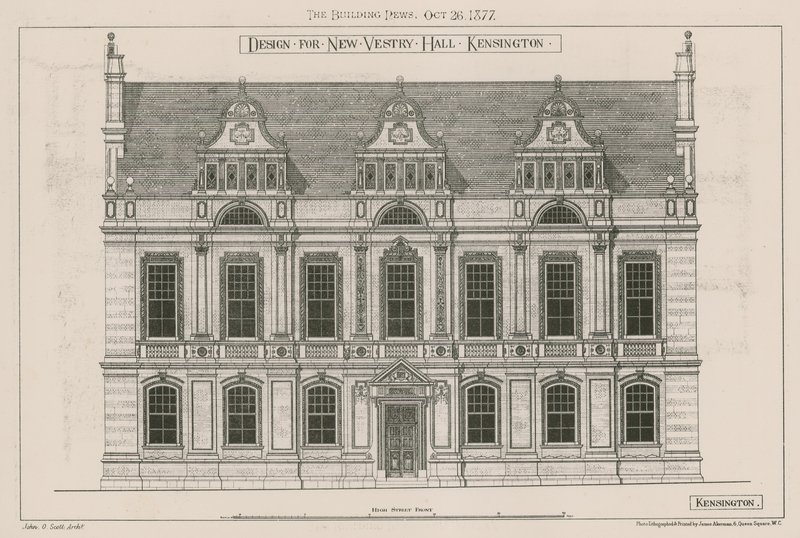 Design for New Vestry Hall, Kensington, London av John Oldrid Scott