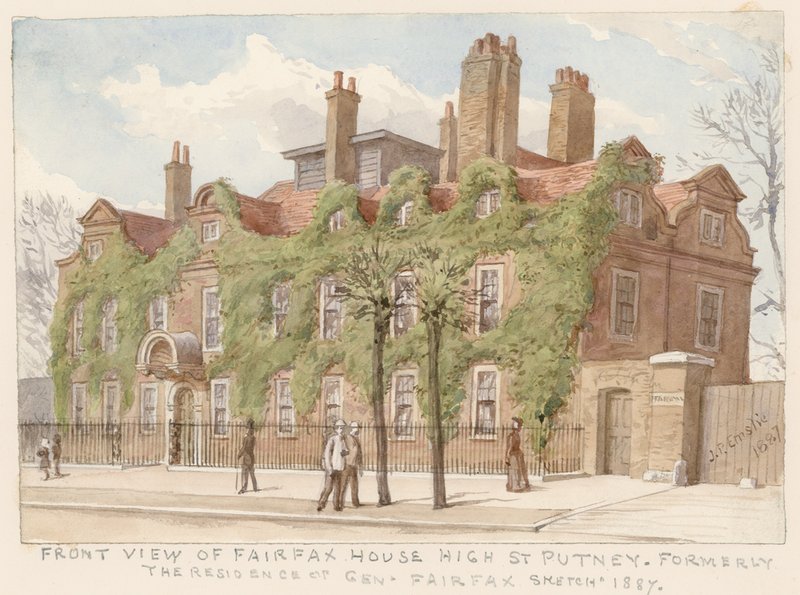 Forfra av Fairfax House, Putney, London, residensen til General Fairfax, 1887 av John Phillipp Emslie