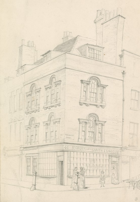 Hus på hjørnet av Red Lion Street og Theobalds Road, vendt mot Lamb