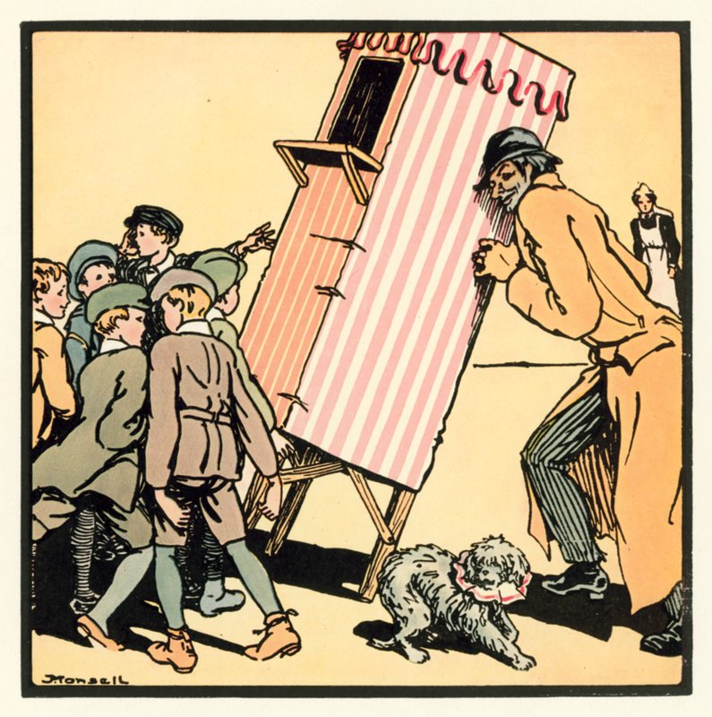 Kensington Rhymes: The Punch And Judy Show (farge litho) av John Robert (after) Monsell