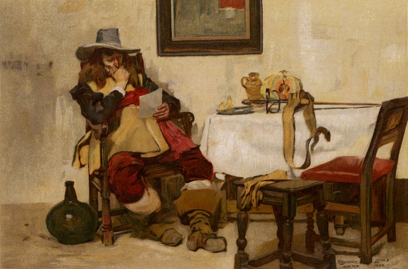 A Long Bill, en mann som leser (chromolitho) av John Seymour (after) Lucas