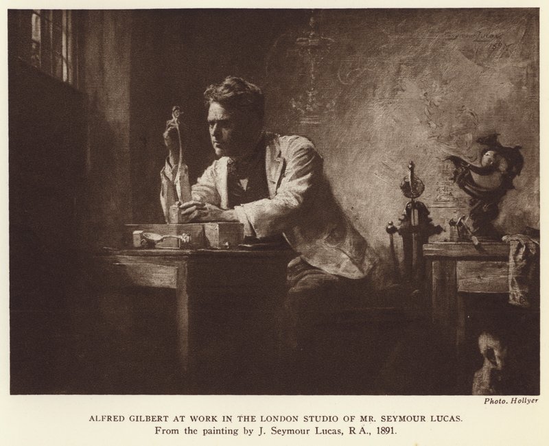 Alfred Gilbert , engelsk billedhugger (fotogravyr) av John Seymour (after) Lucas