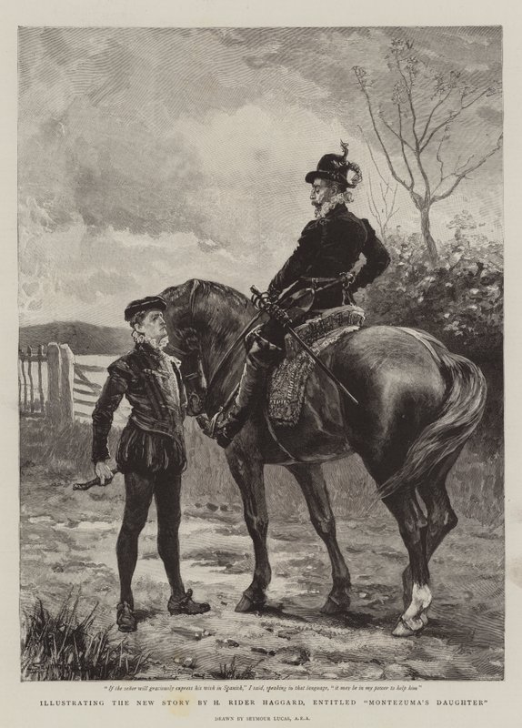 Illustrerer den nye historien av H Rider Haggard, med tittelen Montezumas datter av John Seymour Lucas