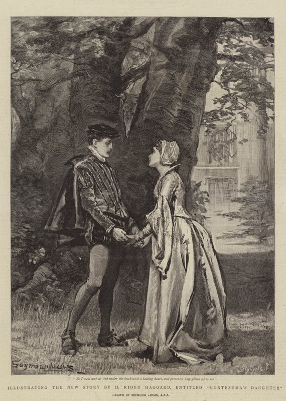Illustrerer den nye historien av H Rider Haggard, med tittelen Montezumas datter av John Seymour Lucas