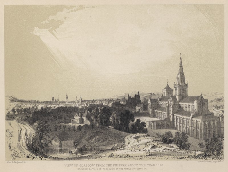 Utsikt over Glasgow fra Fir Park, ca år 1690 (gravering) av John Slezer