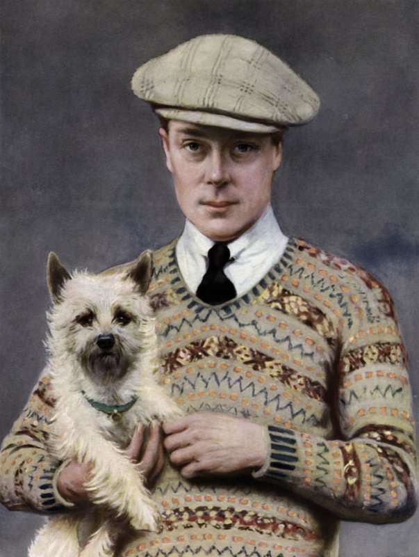 Portrett av kong Edward VIII, med en favoritthund (s/hvitt bilde) av John St. Helier (after) Lander