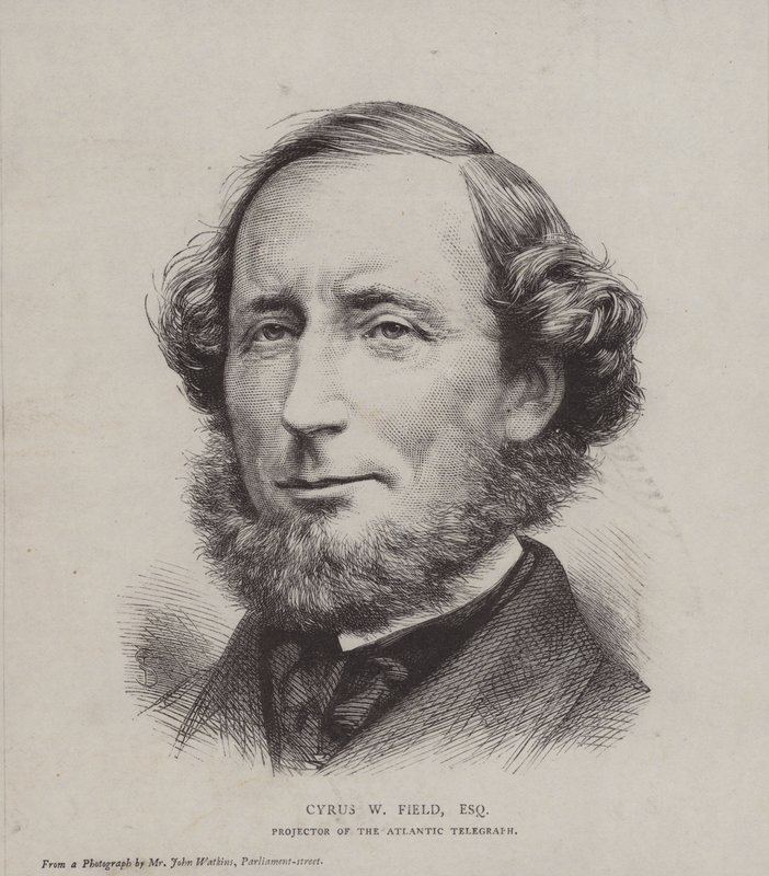 Cyrus West Field , amerikansk finansmann involvert i å legge den første transatlantiske telegrafkabelen i 1858 av John Watkins