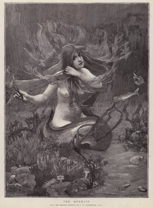 Havfruen (litho) av John William (after) Waterhouse