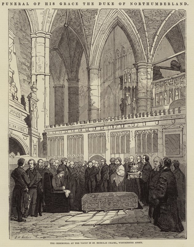 Begravelse av His Grace, hertugen av Northumberland, seremonien ved hvelvet i St Nicholas Chapel, Westminster Abbey av John Wykeham Archer