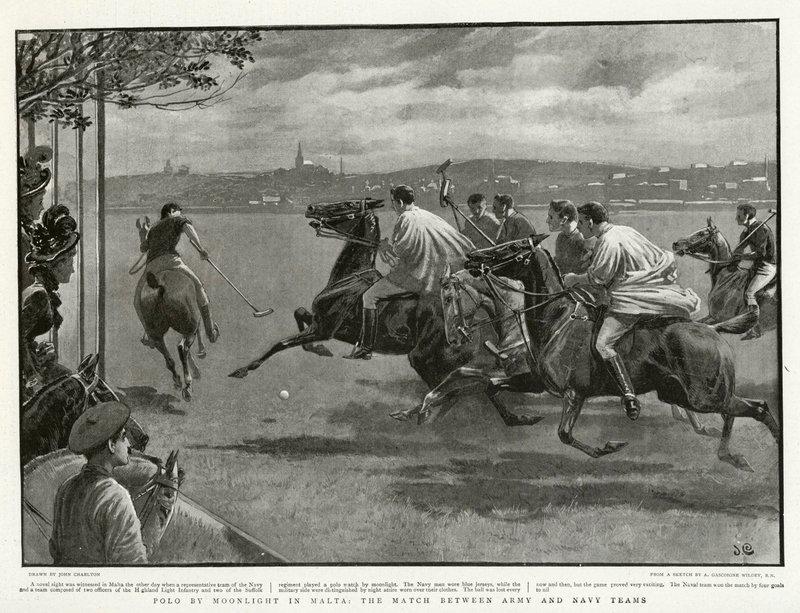 Polo by Moonlight på Malta, kampen mellom hær- og marinelag av John after Charlton