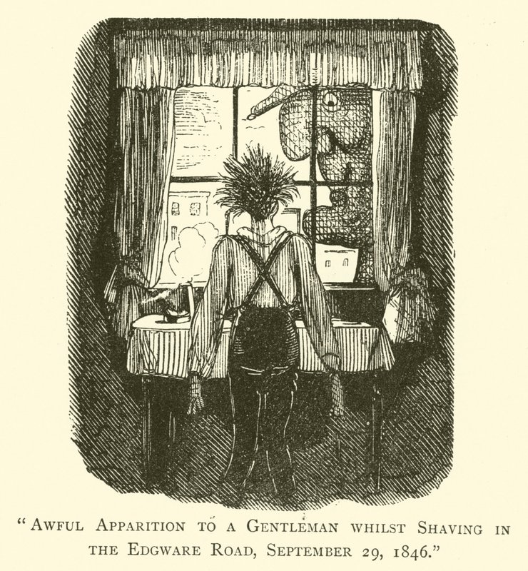 Forferdelig tilsynekomst for en gentleman mens han barberte seg i Edgware Road, 29. september 1846 av John after Leech