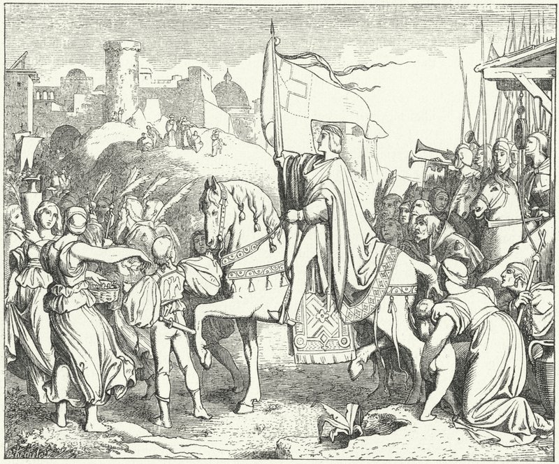 Den hellige romerske keiseren Frederick II går inn i Jerusalem, sjette korstog av Josef Mathias (after) Trenkwald