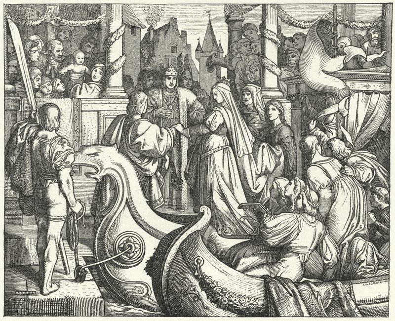 Den hellige romerske keiser Frederick II ønsker velkommen til sin brud, Isabella av England av Josef Mathias (after) Trenkwald