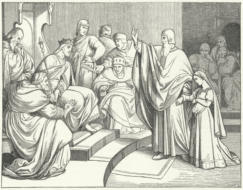 Beatrice av Hohenstaufen ber kong Otto IV av Tyskland om å hevne drapet på faren hennes, Filip av Schwaben av Josef Mathias Trenkwald