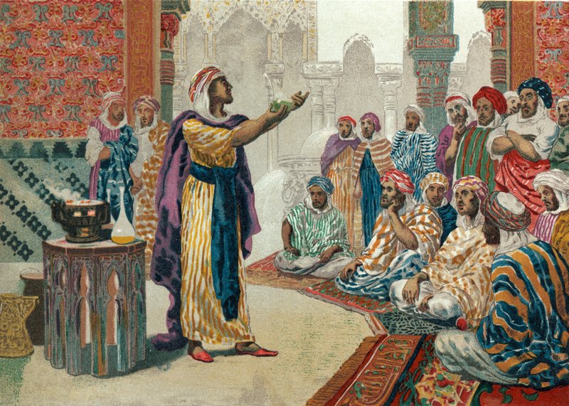 Jabir ibn Hayyan underviser i kjemi i Edesa av Josep or Jose Planella Coromina