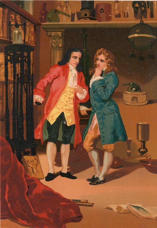 Robert Boyle og Denis Papin inspiserer Papins dampkoker av Josep or Jose Planella Coromina