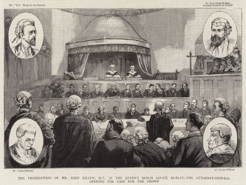 Påtalemyndigheten av John Dillon, MP, i Queen's Bench Court, Dublin, åpner riksadvokaten saken for kronen av Joseph Finnemore