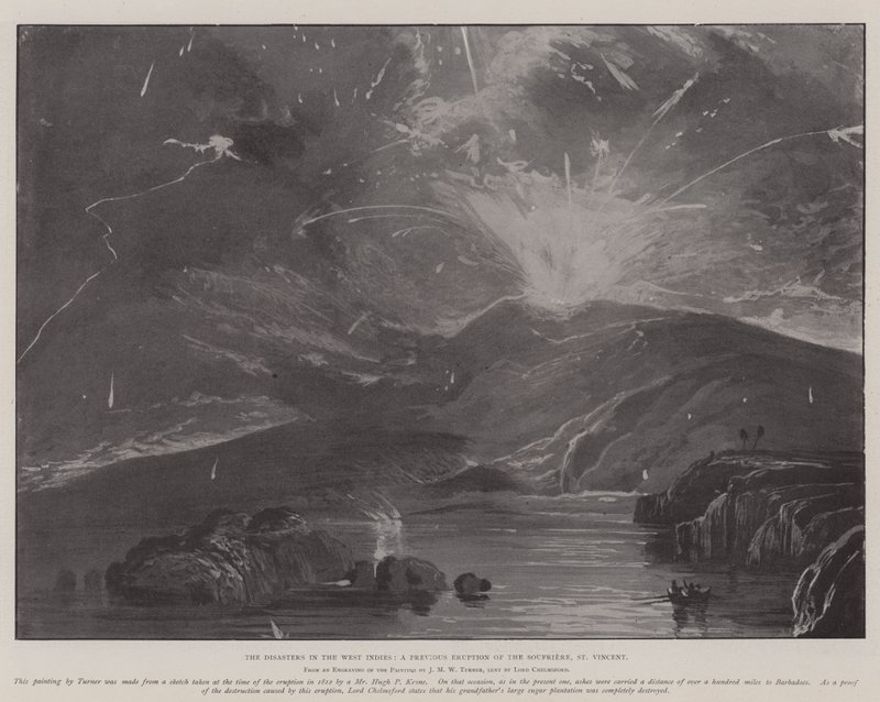 Katastrofene i Vestindia, et tidligere utbrudd av Soufriere, St. Vincent av Joseph Mallord William Turner