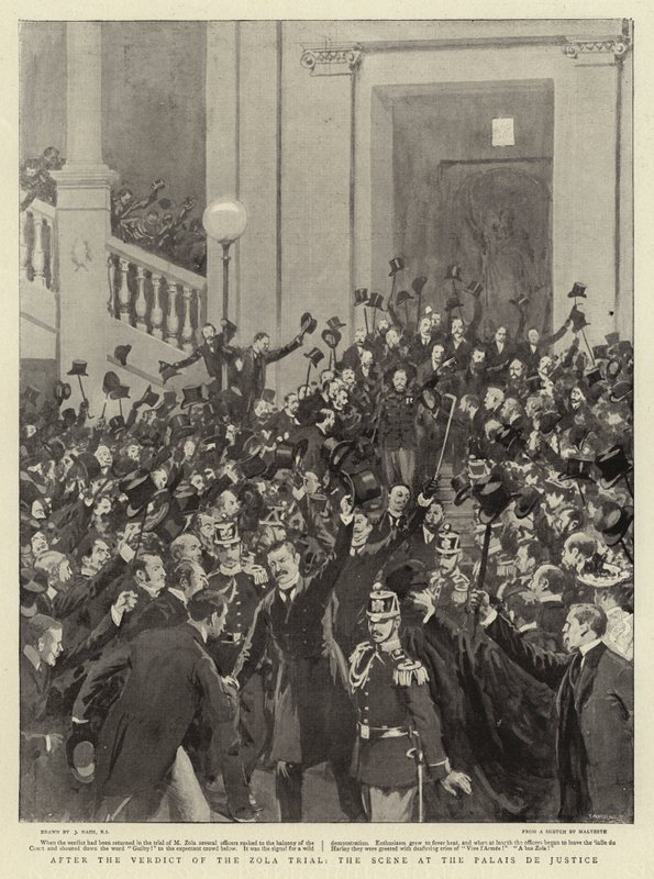 Etter dommen fra Zola-rettssaken, scenen ved Palais de Justice av Joseph Nash