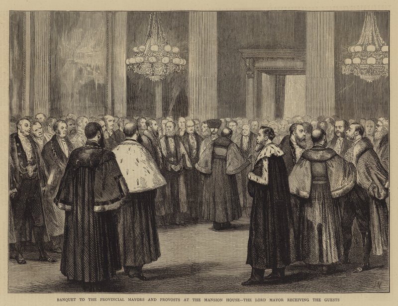 Bankett til provinsordførerne og prostene i Mansion House, Lord Mayor tar imot gjestene av Joseph Nash