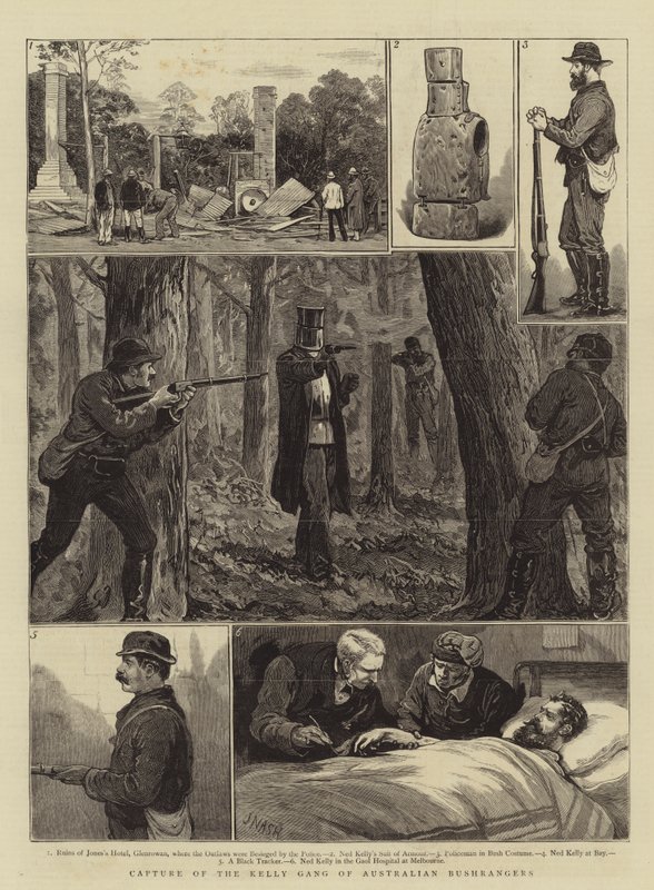 Fangst av Kelly Gang of Australian Bushrangers av Joseph Nash