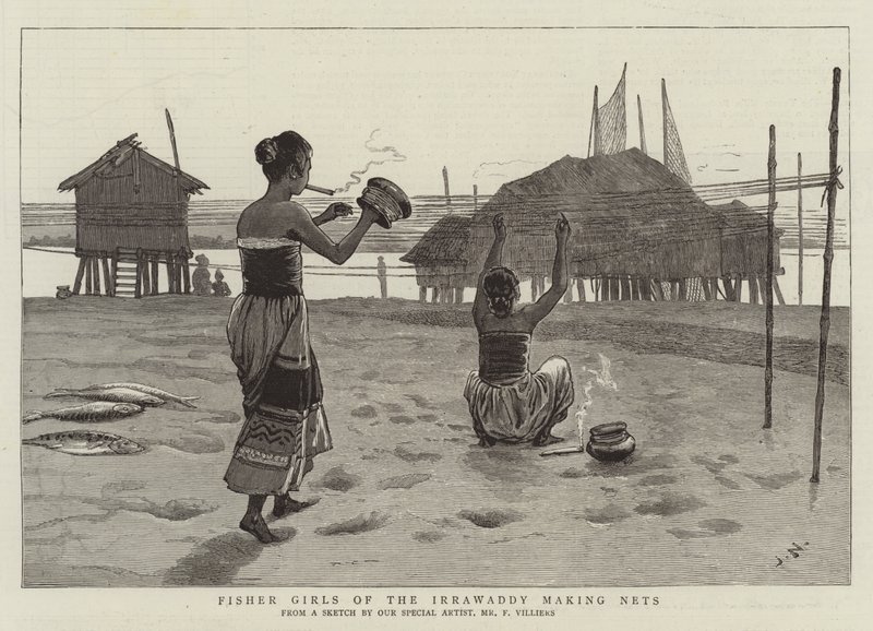 Fisher Girls of the Irrawaddy som lager nett av Joseph Nash