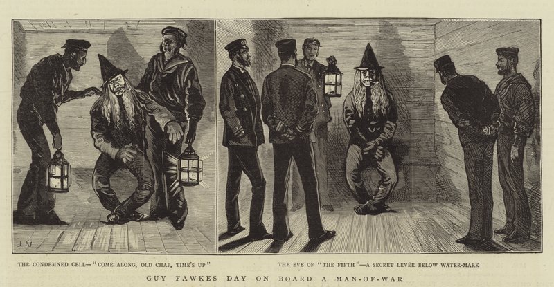 Guy Fawkes Day om bord på en krigsmann av Joseph Nash