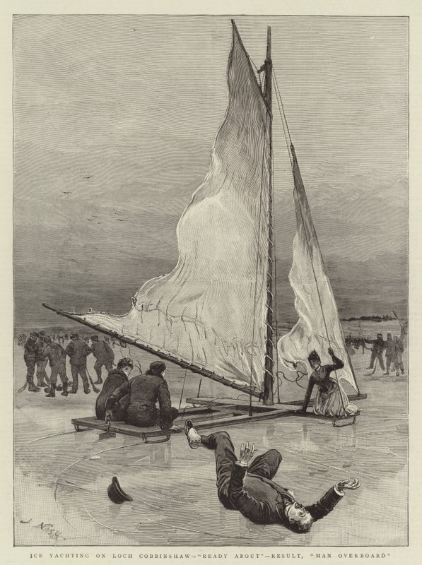 Ice Yachting på Loch Cobbinshaw, klar til, resultat, mann over bord av Joseph Nash