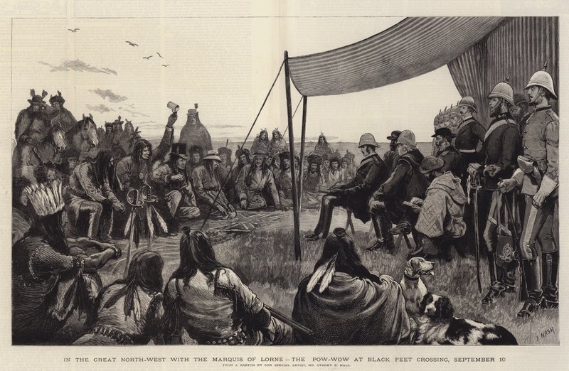 I det store nordvest med Marquis of Lorne, Pow-Wow ved Black Feet Crossing, 10. september av Joseph Nash