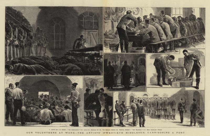 Våre frivillige på jobb, kunstnernes (tjuende Middlesex) garnisonerer et fort av Joseph Nash
