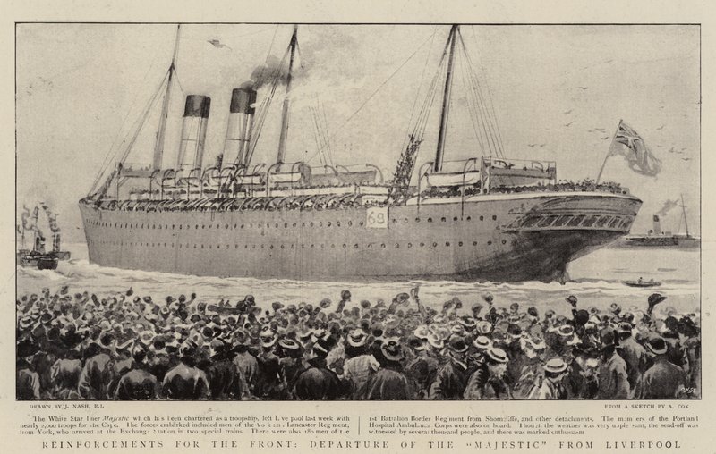 Forsterkninger for fronten, Departure of the Majestic fra Liverpool av Joseph Nash