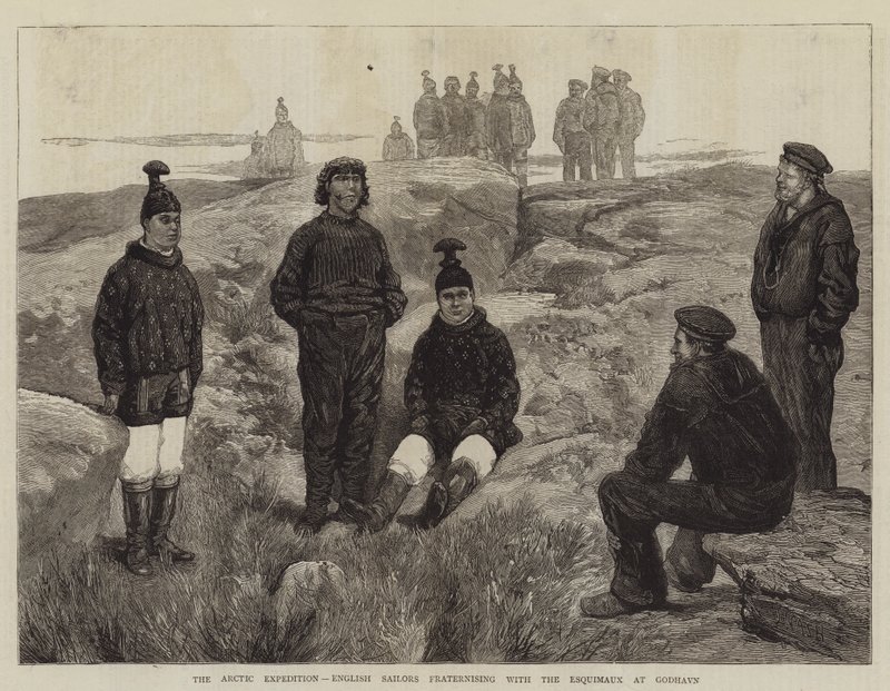 The Arctic Expedition, engelske sjømenn fraterniserende med Esquimaux på Godhavn av Joseph Nash
