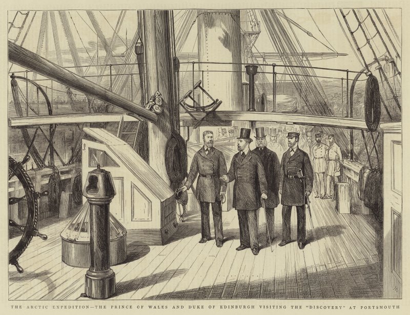 Den arktiske ekspedisjonen, prinsen av Wales og hertugen av Edinburgh besøker Discovery i Portsmouth av Joseph Nash