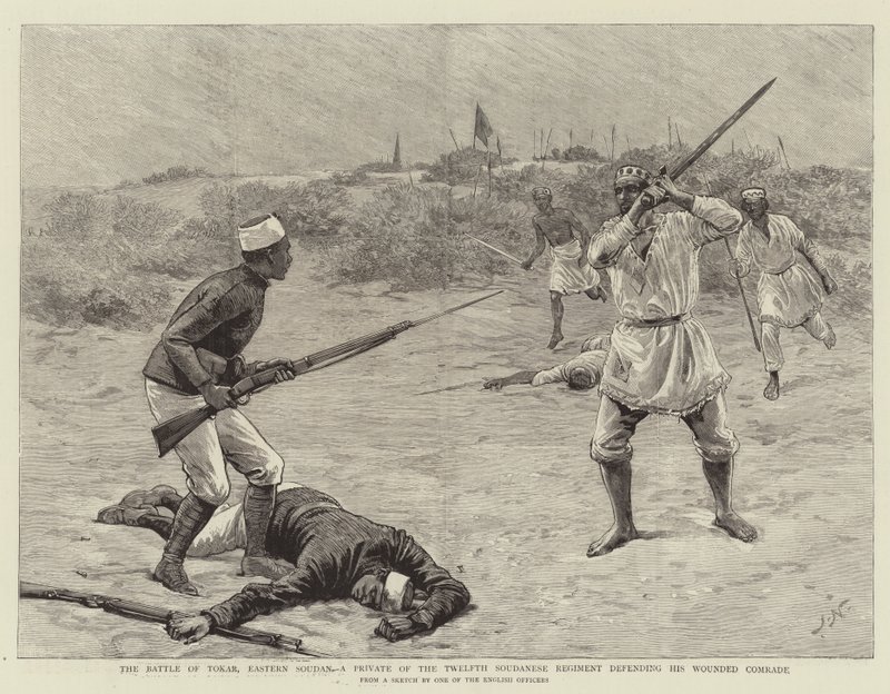 Slaget ved Tokar, Øst-Sudan, en menig fra det tolvte sudanesiske regiment som forsvarer sin sårede kamerat av Joseph Nash