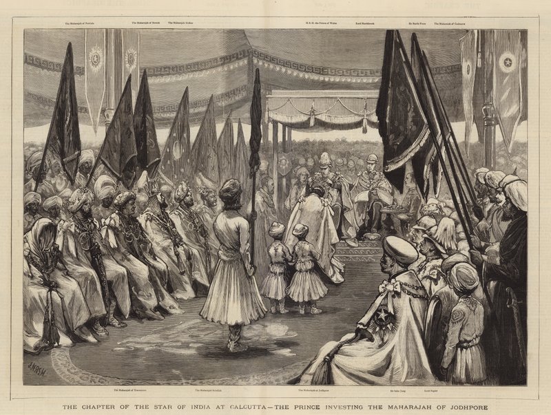 Kapittelet til Star of India i Calcutta, prinsen som investerer Maharajah of Jodhpore av Joseph Nash
