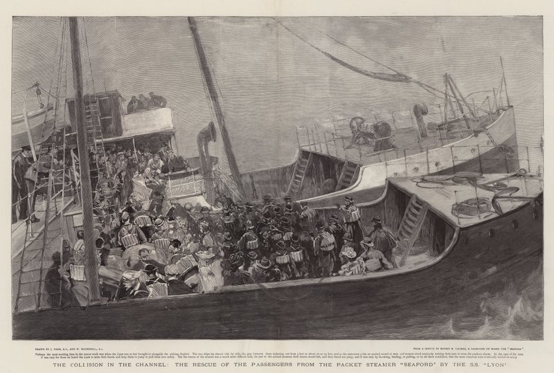 Kollisjonen i kanalen, redningen av passasjerene fra Packet Steamer Seaford av SS Lyon av Joseph Nash