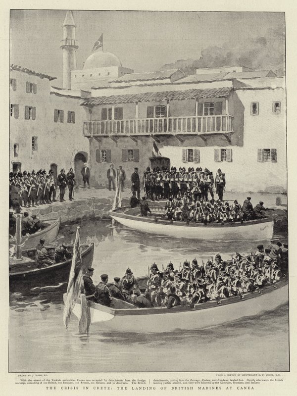 Krisen på Kreta, landingen av britiske marinesoldater ved Canea av Joseph Nash