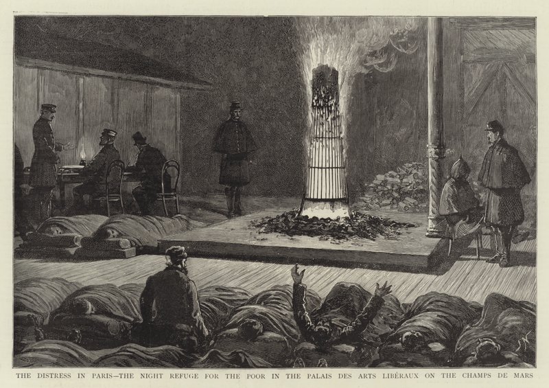 Nøden i Paris, Natteflukten for de fattige i Palais des Arts Liberaux på Champs de Mars av Joseph Nash