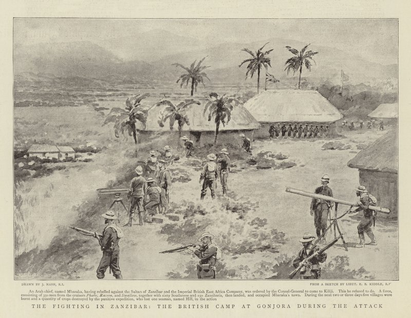 Kampene i Zanzibar, den britiske leiren ved Gonjora under angrepet av Joseph Nash