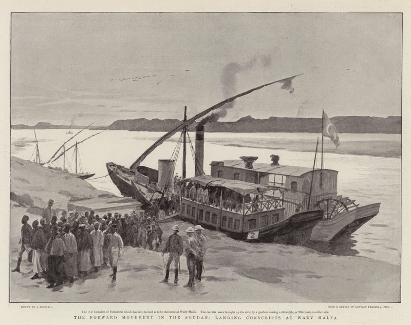 Fremoverbevegelsen i Soudan, landing av vernepliktige ved Wady Halfa av Joseph Nash