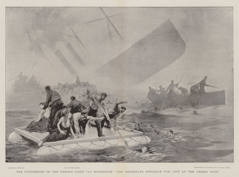 Grunnleggelsen av den franske rutebåten La Bourgogne, den desperate kampen for livet da fartøyet sank av Joseph Nash