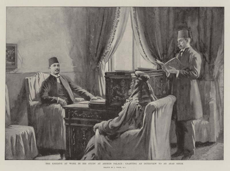 The Khedive at Work in his Study at Abdeen Palace, gir et intervju til en arabisk sjeik av Joseph Nash