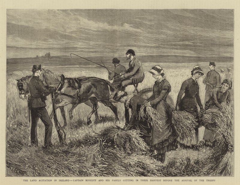 Landagitasjonen i Irland, kaptein boikott og hans familie går i høst før troppenes ankomst av Joseph Nash