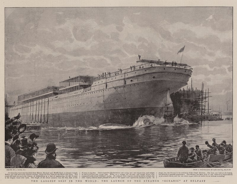 Det største skipet i verden, lanseringen av Steamer Oceanic i Belfast av Joseph Nash