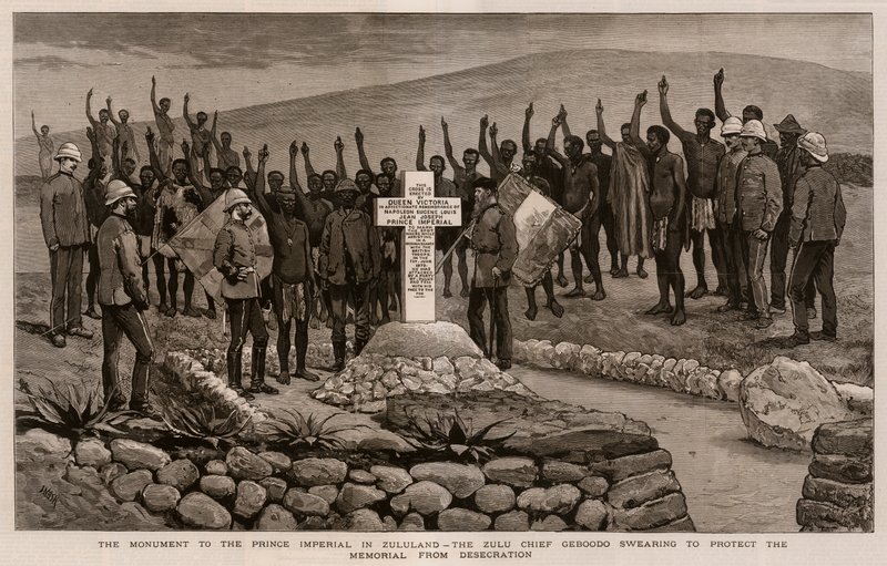 Monumentet til Prince Imperial i Zululand, Zulu-høvdingen Geboodo sverger å beskytte minnesmerket mot vanhelligelse av Joseph Nash